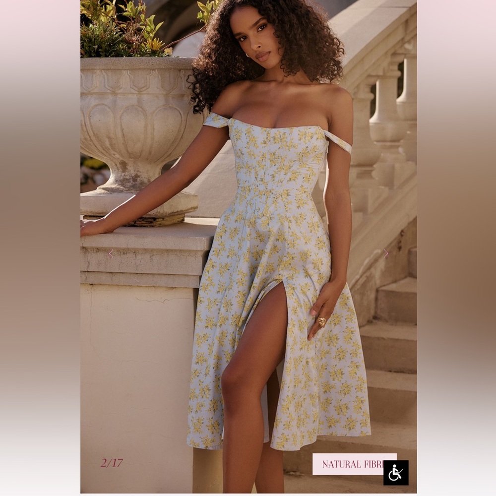 House of CB Saira Midi sundress in Soft Blue Vintage Print